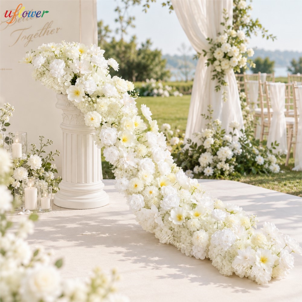 Table Runner - Искусственная гирлянда из белых роз и